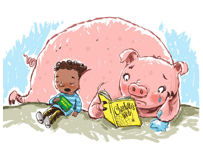 Piglit Dribble childrens book illustration kidlit kids book art pigs reading