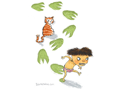 Stomp artwork boy cat childrens book illustration kidlitart monster