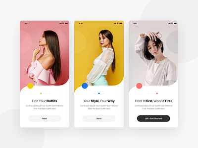 Walkthrough screens for a Fashion Brand