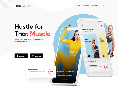 Fitness Club - Landing Page app app design design design app exercise app fitness app fitness landing page gym homepage design landing design landing page landingpage muscle ui ux