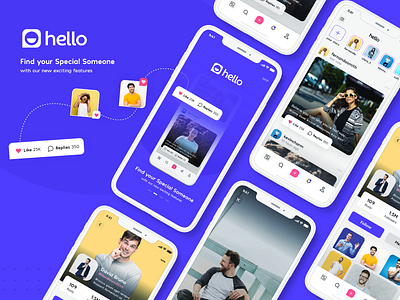 Social Media App - Hello app app design chat app chatting app connected design instagram like button mobile app design mobile design social app social media social media design socialmedia splash page ui uidesign walktrough