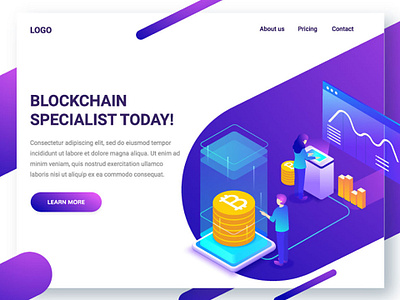 Blockchain Landing Page in Illustration by Pencilio