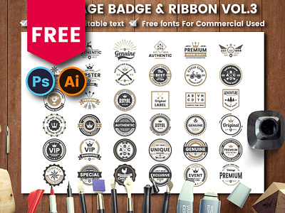 Vintage Badge and Ribbon badge freebies ribbon