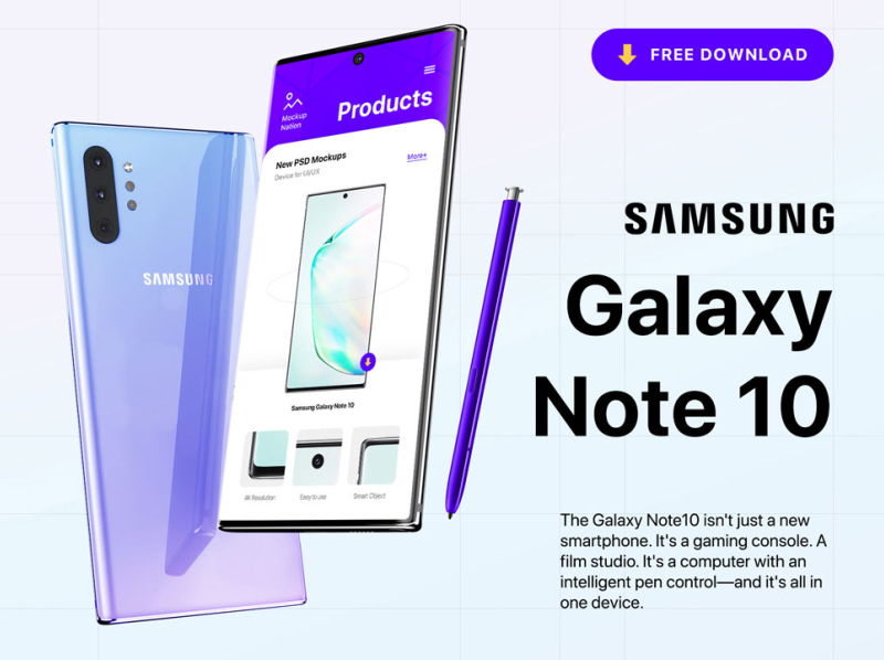 Download Samsung Galaxy Note 10 Mockup Free PSD by Grapbox™ on Dribbble