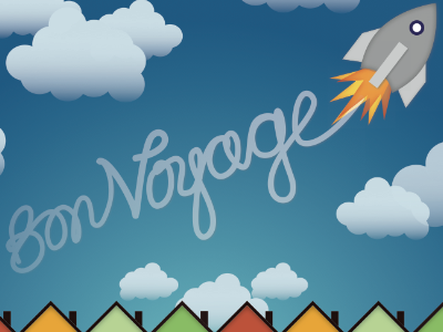 Bon Voyage! bon voyage card clouds going away houses illustrator rocket typography vector