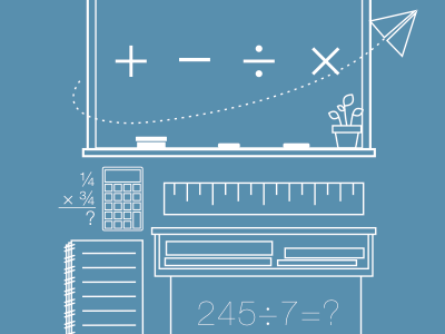 Elementary Math calculator chalk chalkboard desk elementary school illustrator math notebook ruler school vector