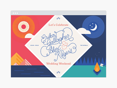 Wedding Website animated bonfire camp camp fire campfire catskills colorful moon mountains rustic sea smores stars sun website website design wedding woods