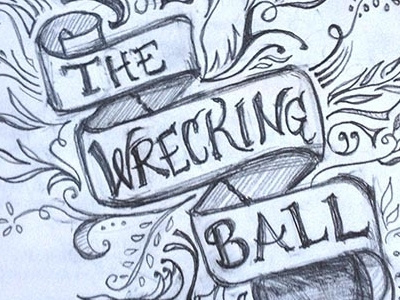 The Wrecking Ball logo concept banner drawing flourish sketch wrecking ball