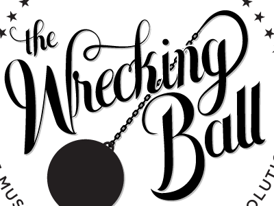 "Wrecking Ball" Logo Concept flourish typography vector wrecking ball