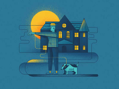 Horror colors dog frankenstein horror house illustration illustrator moon night scary vector
