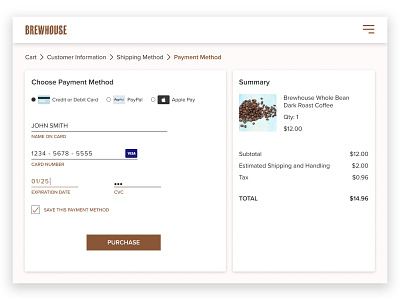 Coffee Shop Checkout Page 002 dailyui ui ui design ux ux design web design
