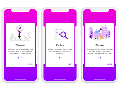 Onboarding Cards for Pet Adoption App illustration onboarding onboarding screen ui uidesign ux uxdesign