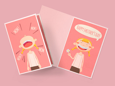 Mother's day greeting card cartoon children childrens illustration girl greeting card illustration illustrator kid mockup mom mothers day