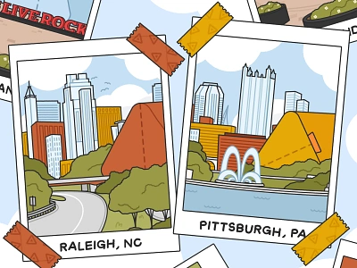 Pillow Pack Cities adobe illustrator cities digital illustration illustration north carolina pennsylvania pittsburgh polaroid raleigh vector vector illustration