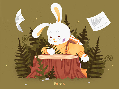 Ferns bunny digital art digital illustration fern ferns forest illustration kids illustration nature plants rabbit vector vector illustration