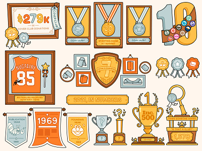 2021, In Numbers achievement award badge digital art digital illustration gold illustration kids illustration ribbon trophies trophy vector vector illustration
