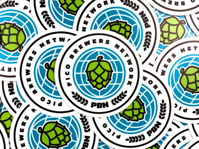 Pico Brewers Network badge beer craft beer globe homebrew hops ipa picobrew seatte sticker stickers