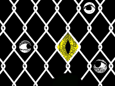 Chain link fence freaks. chain link chain link fence creeper eye eyes fence freak gigposter poster texture