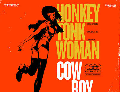 Honkey Tonk Woman anime blue note blue note records collage cowboy bebop jazz record cover record label typography