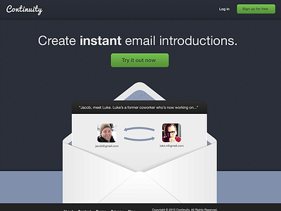 Email introduction app landing page