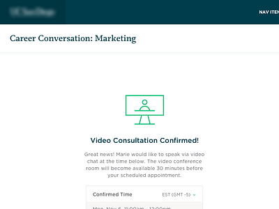 Online career consultation confirmation page and chat