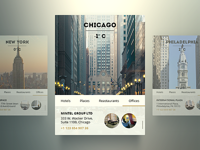 US City Widget (Chicago, NY, Philadelphia) app chicago city freebie navigation new york philadelphia psd ui ux weather widget