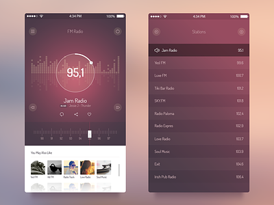 FM Radio UI - iOS 7 App app audio free freebie ios7 iphone player psd radio ui ux