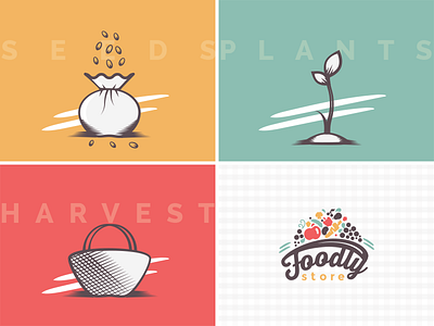 Foodly Cards basket e commerce food harvest icons illustration nutrition plants seeds store vector webdesign