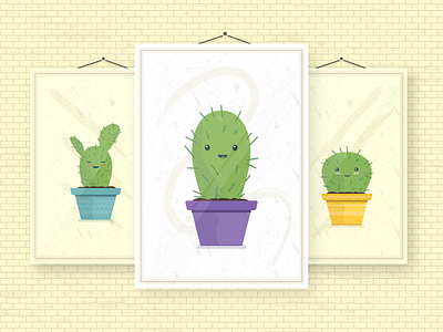 Cactus Wall of Fame ai brick cactus flat flowerpot hanging out illustration plant pot vector wall