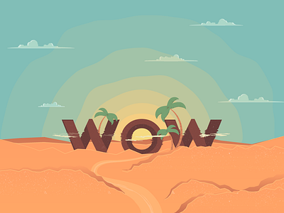 Wow Effect Mirage clouds desert illusion illustration lost mirage palm sand sky sunrise vector wow