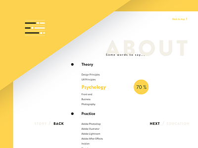 Designer Skills about cv minimal personal resume skills typography ui ux webdesign website yellow