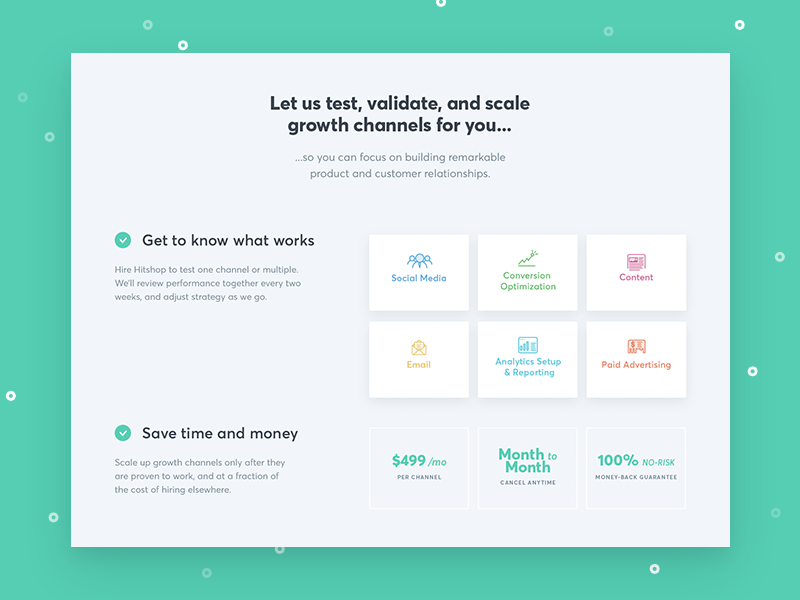 Hitshop Services grid layout growth conversion icons services marketing website landing page ux ui