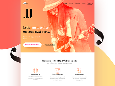 Jamset artist band booking landing page music musician profile sketchapp typography ui ux webdesign
