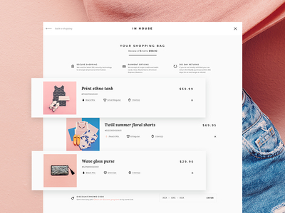 Inhouse Shopping Cart checkout delight ecommerce eshop fashion interface online store product card shopping cart ui unwind ux