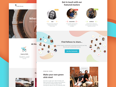 Hobby Society Landing Page blubs gradient handcraft hobby illustration landing page marketing site startup ui ux webdesign website