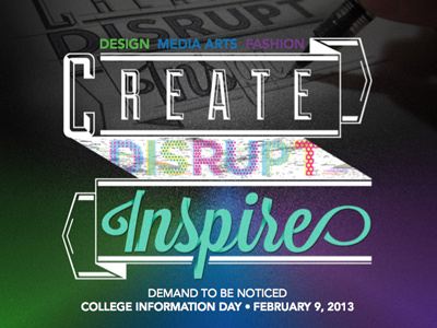 Create Disrupt Inspire colorful create design hand type inspire ribbon