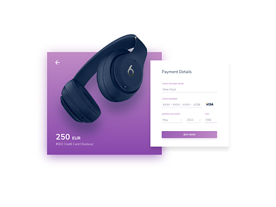 Daily UI Challenge #002 - Credit Card Checkout adobe xd app card credit card checkout dailui daily 100 daily 100 challenge gradient headphones payment pink purple simple