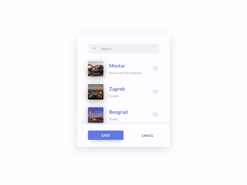 Daily UI Challenge #044 - Favorites adobe xd animation app card cities city dailui daily 100 daily 100 challenge daily challange design fav favorite favorites favourite favourites gif gif animation ui