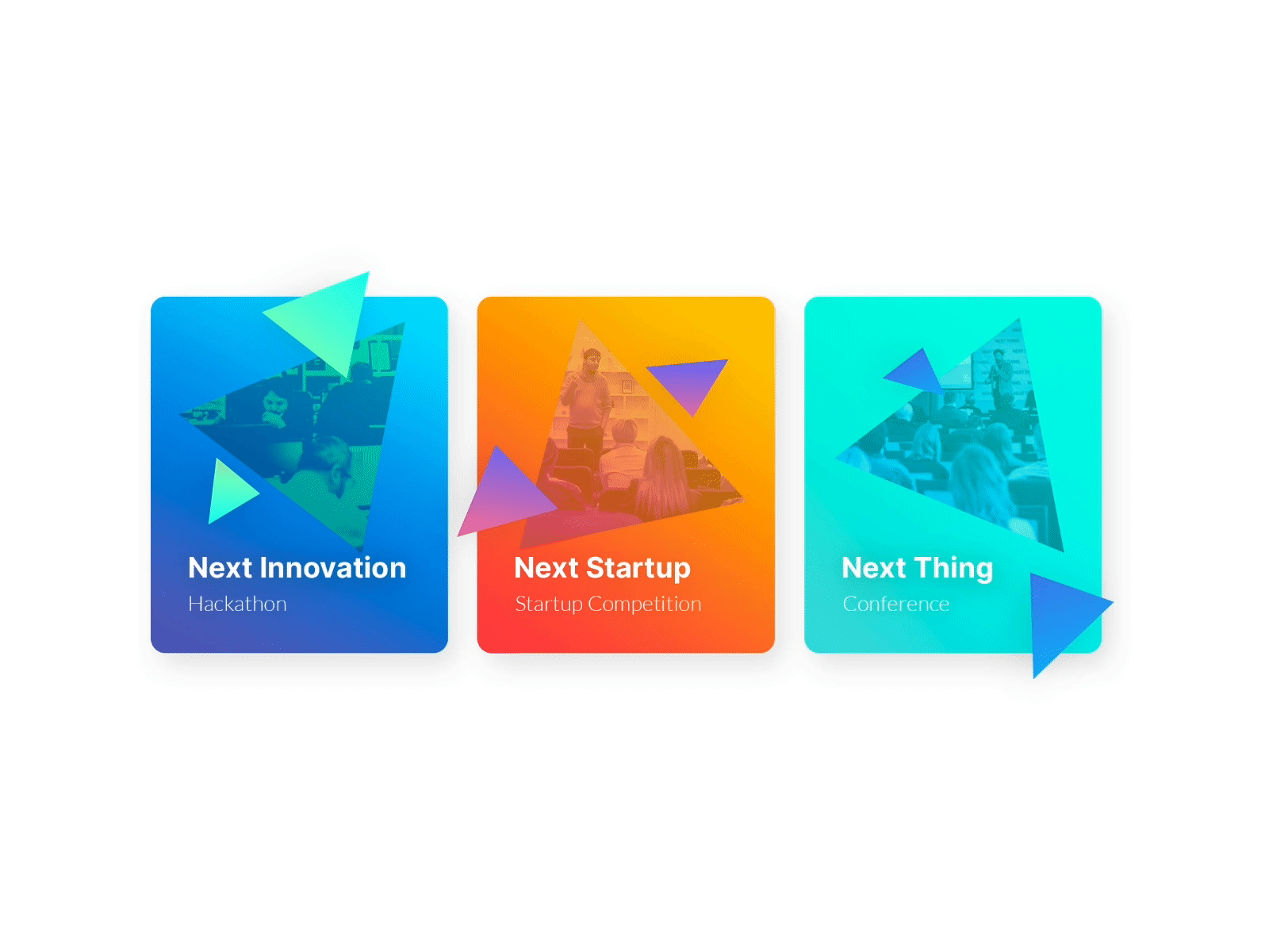 Festival of Innovation adobe xd animation brand design branding cards conference design event event branding festival gif gradient hackaton illustration innovate innovation next startup thing triangles