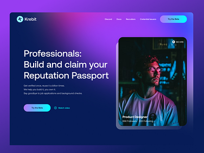 Krebit Web3 Credentials blockchain cyberpunk dark gradient ui web3 website