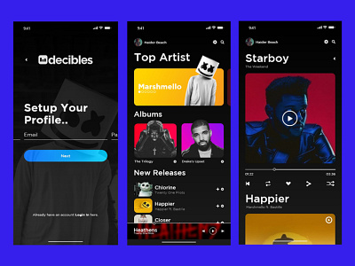 Decibles Music App Design abstract adobe adobexd animation app app design application art brand brand design branding branding design design music music app music player ui ux ux animation ux design