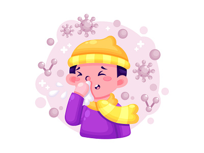 A person catch a cold character children cold cute fiver illustration sick virus