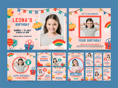 Colorful Birthday Template Design Bundle birthday design freepik isntagram layout social media stories template
