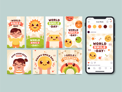 World Smile Day Design Collection children cute fun graphic design illustration isntagram layout smile social media template world smile day