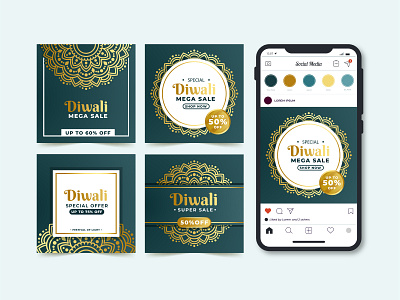 Diwali Sale Social Media Post Template diwali golden graphic design layout luxury mandala social media template
