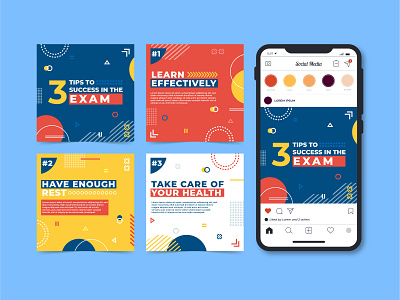 Instagram Tips Template Collection colorful geometric graphic design layout memphis modern post social media template