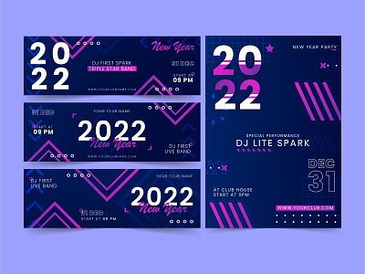 2022 New Year Party Design Template 2022 flyer gradient graphic design layout modern new year promotion social media template