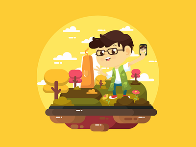 selfie traveller character colorful cute flat design illustration simple vector