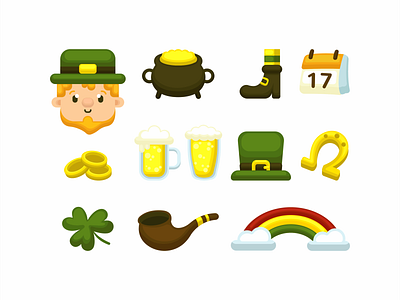 Saint Patrick's Element cartoon celebration cute design element flat green icon illustration item st. patricks day symbol vector