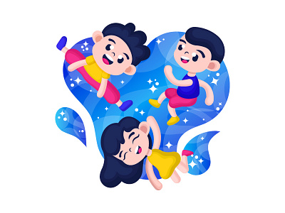 Jump over the limit cartoon character children colorful cute design friendship illustration jump sky space vector